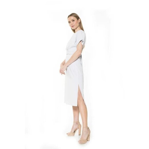 Alexia Admor Ricki Midi Dress Size L Gray Tie Dolman Sleeve Side Slits Scuba - Picture 2 of 16